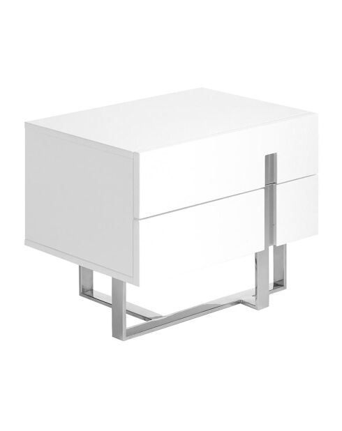 Table de chevet laqué 2 tiroirs blanc/argenté - 60x42x45 cm