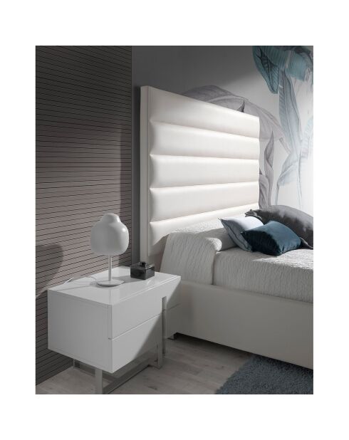 Table de chevet laqué 2 tiroirs blanc/argenté - 60x42x45 cm