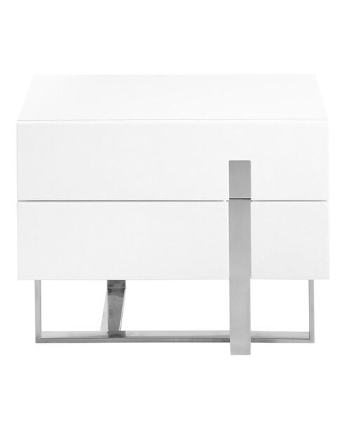 Table de chevet laqué 2 tiroirs blanc/argenté - 60x42x45 cm