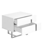 Table de chevet laqué 2 tiroirs blanc/argenté - 60x42x45 cm