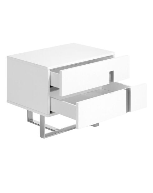 Table de chevet laqué 2 tiroirs blanc/argenté - 60x42x45 cm