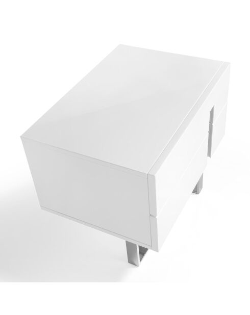 Table de chevet laqué 2 tiroirs blanc/argenté - 60x42x45 cm