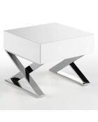 Table de chevet laqué sur pieds en croix blanc/argenté - 50x48x38 cm