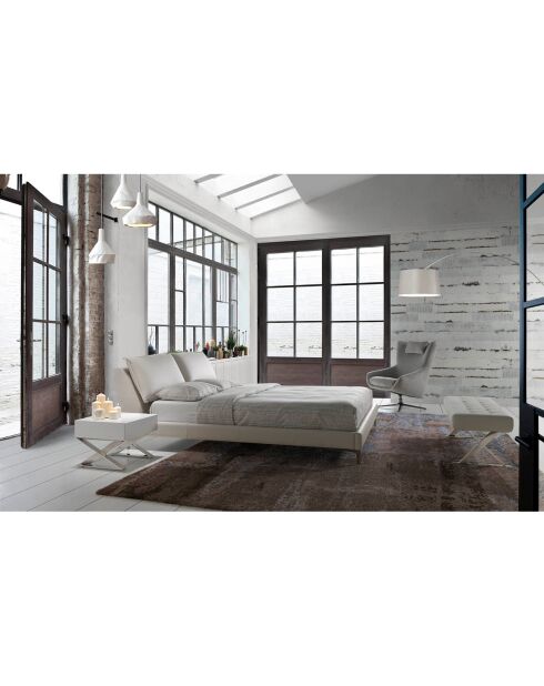 Table de chevet laqué sur pieds en croix blanc/argenté - 50x48x38 cm