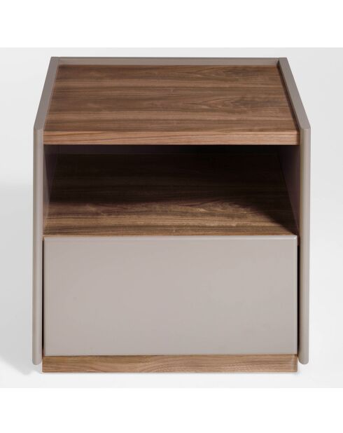 Table de chevet laqué noyer/vison - 50x45x45 cm
