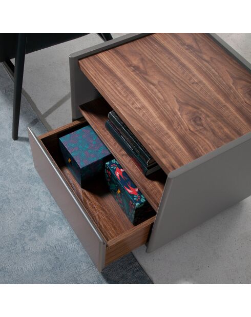 Table de chevet laqué noyer/vison - 50x45x45 cm