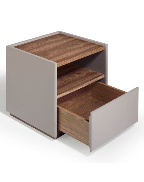 Table de chevet laqué noyer/vison - 50x45x45 cm