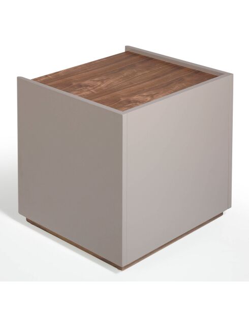 Table de chevet laqué noyer/vison - 50x45x45 cm