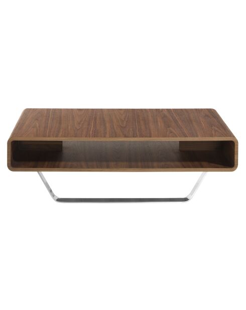 Mesita de madera chapada sobre patas de acero inoxidable en nogal/plata - 120x60x36 cm