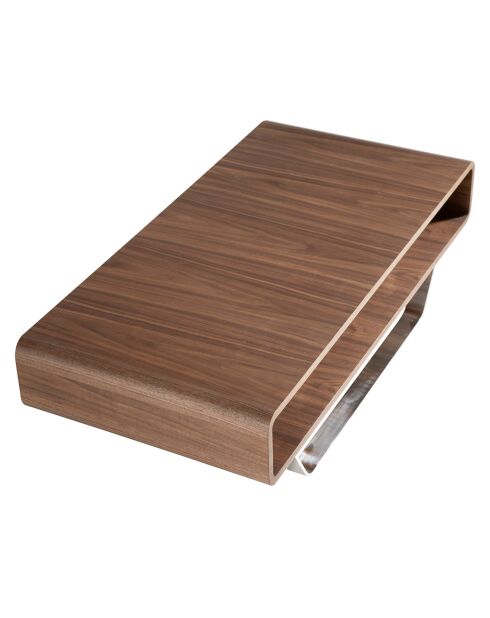 Mesita de madera chapada sobre patas de acero inoxidable en nogal/plata - 120x60x36 cm
