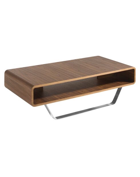Mesita de madera chapada sobre patas de acero inoxidable en nogal/plata - 120x60x36 cm