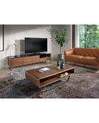 Table basse en bois plaqué sur pieds en acier inoxydable noyer/argenté - 120x60x36 cm
