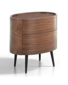 Table de chevet ovale avec 2 tiroirs noyer/noir - 60x42x60 cm