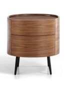 Table de chevet ovale avec 2 tiroirs noyer/noir - 60x42x60 cm