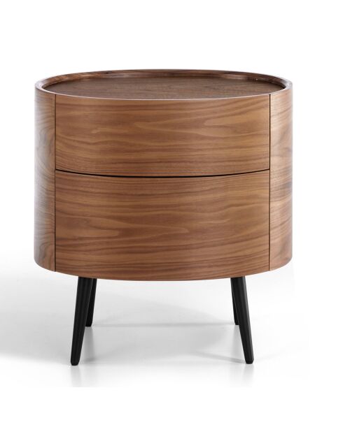 Table de chevet ovale avec 2 tiroirs noyer/noir - 60x42x60 cm