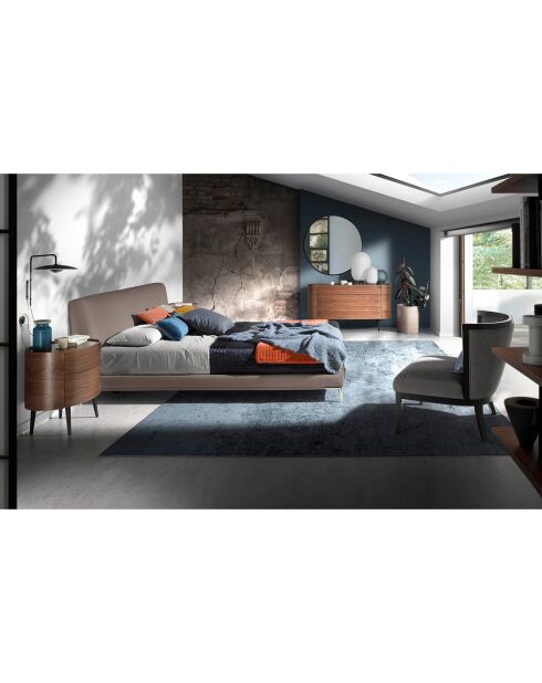 Ovaal nachtkastje met 2 laden walnoot/zwart - 60x42x60 cm