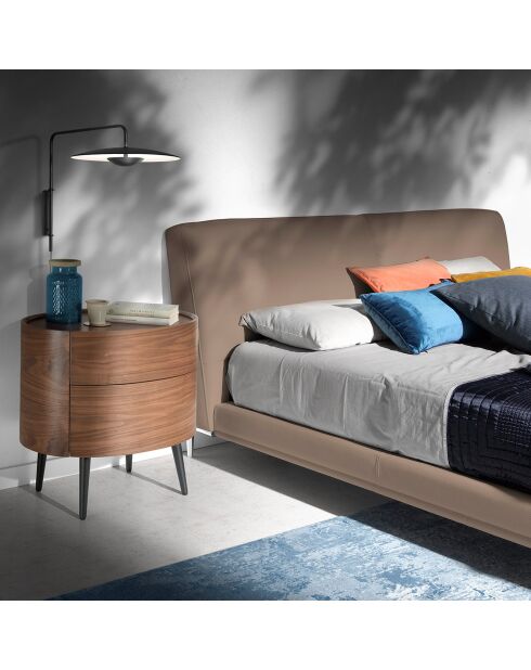 Ovaal nachtkastje met 2 laden walnoot/zwart - 60x42x60 cm