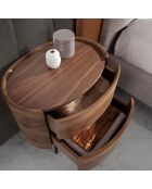 Table de chevet ovale avec 2 tiroirs noyer/noir - 60x42x60 cm