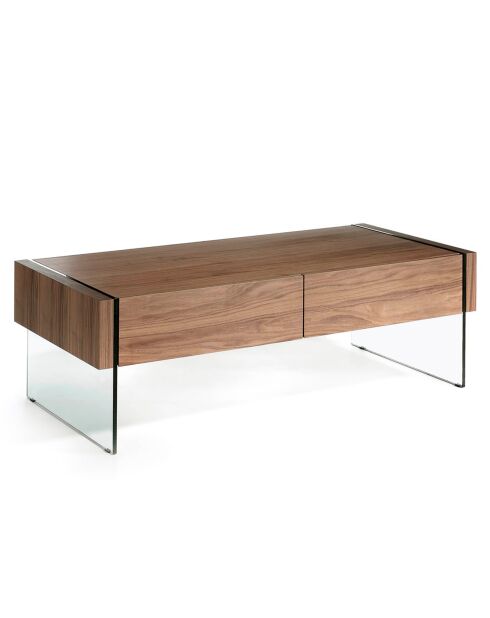 Mesita con lateral de cristal templado transparente y nogal - 127x59x41 cm