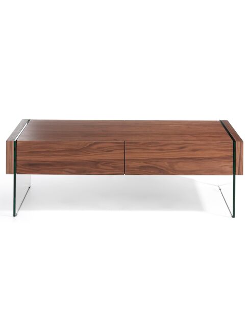 Table basse avec côté en verre trempé noyer/transparent - 127x59x41 cm