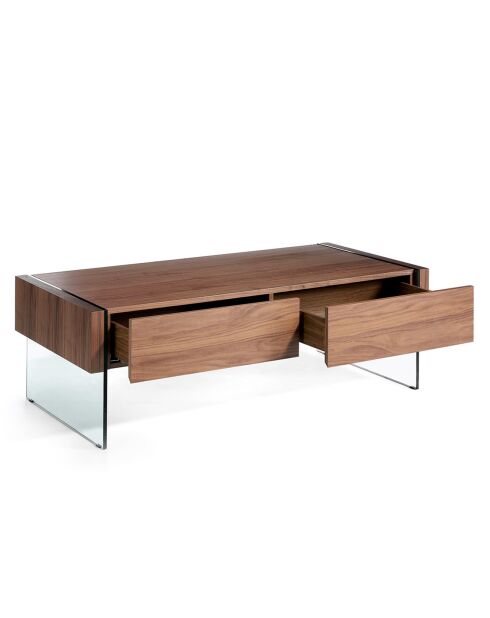 Table basse avec côté en verre trempé noyer/transparent - 127x59x41 cm