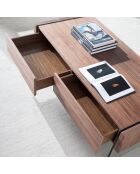 Table basse avec côté en verre trempé noyer/transparent - 127x59x41 cm