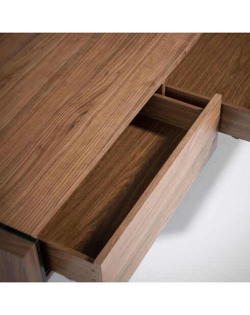 Table basse avec côté en verre trempé noyer/transparent - 127x59x41 cm