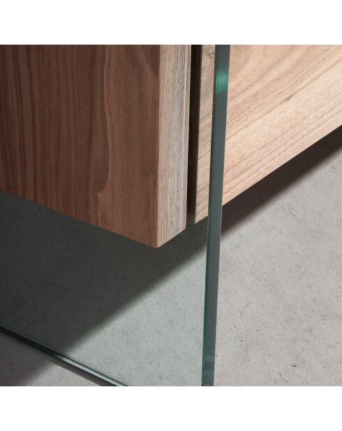 Couchtisch mit Seite aus Nussbaumholz und transparentem gehärtetem Glas - 127x59x41 cm