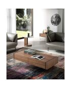 Table basse avec côté en verre trempé noyer/transparent - 127x59x41 cm