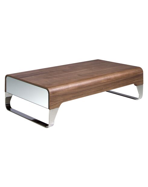 Table basse 2 tiroirs avec plateau en verre poli noyer/argenté - 120x70x34 cm