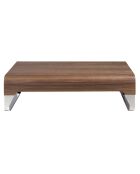Table basse 2 tiroirs avec plateau en verre poli noyer/argenté - 120x70x34 cm