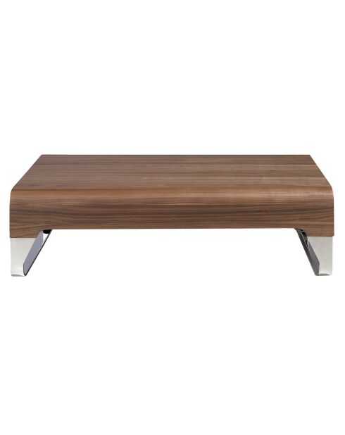 Table basse 2 tiroirs avec plateau en verre poli noyer/argenté - 120x70x34 cm