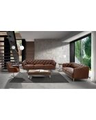 Table basse 2 tiroirs avec plateau en verre poli noyer/argenté - 120x70x34 cm