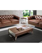 Table basse 2 tiroirs avec plateau en verre poli noyer/argenté - 120x70x34 cm