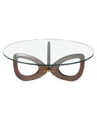 Table basse avec plateau en verre trempé transparent/noyer - 120x120x38 cm