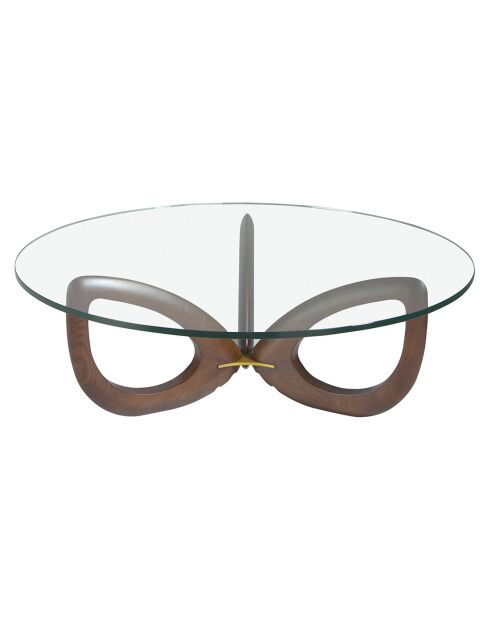 Table basse avec plateau en verre trempé transparent/noyer - 120x120x38 cm