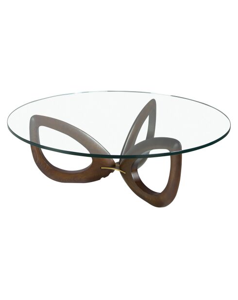 Table basse avec plateau en verre trempé transparent/noyer - 120x120x38 cm