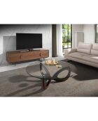 Table basse avec plateau en verre trempé transparent/noyer - 120x120x38 cm