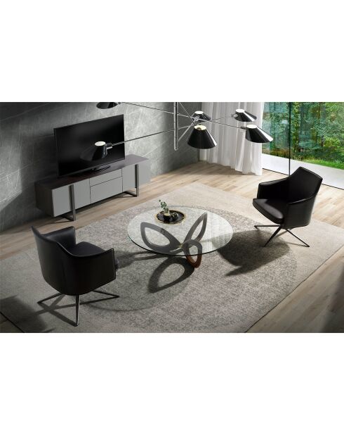 Table basse avec plateau en verre trempé transparent/noyer - 120x120x38 cm