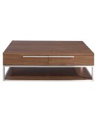 Table basse 2 tiroirs noyer/acier - 120x70x37 cm