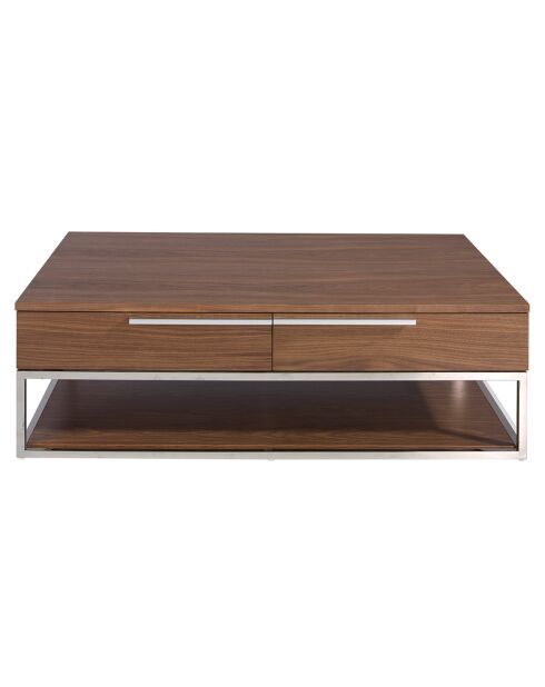 Table basse 2 tiroirs noyer/acier - 120x70x37 cm