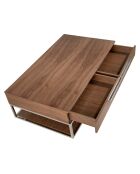 Table basse 2 tiroirs noyer/acier - 120x70x37 cm