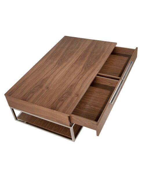 Table basse 2 tiroirs noyer/acier - 120x70x37 cm