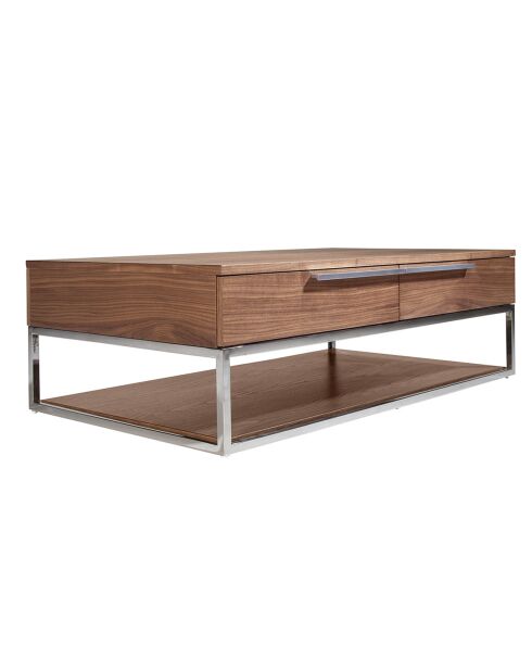 Table basse 2 tiroirs noyer/acier - 120x70x37 cm