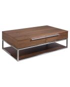Table basse 2 tiroirs noyer/acier - 120x70x37 cm