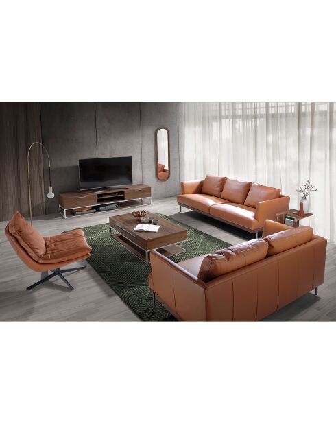 Table basse 2 tiroirs noyer/acier - 120x70x37 cm
