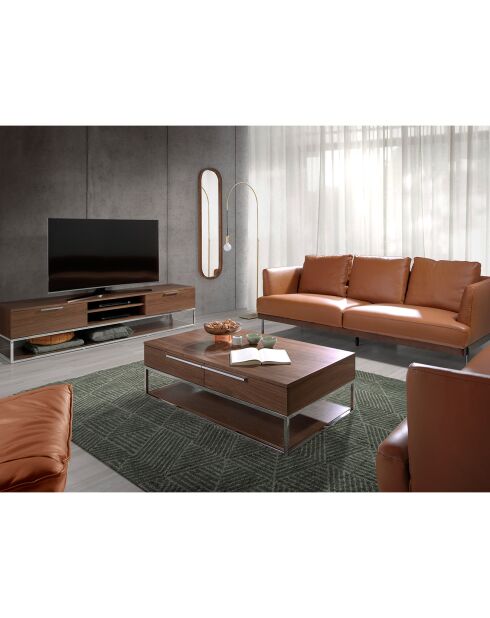 Table basse 2 tiroirs noyer/acier - 120x70x37 cm