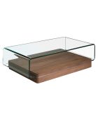 Table basse en verre incurvé transparent/noyer - 120x70x33 cm