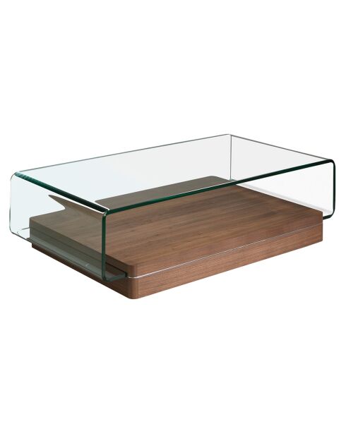 Table basse en verre incurvé transparent/noyer - 120x70x33 cm