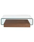 Table basse en verre incurvé transparent/noyer - 120x70x33 cm